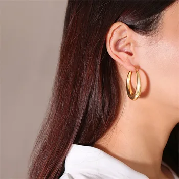 2020 Naujų korėjos auskarai moterims, aukso spalvos auskarai didelis hoopas auskarai iš nerūdijančio plieno ausies žiedai