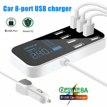 8 Port Greitas USB Įkroviklis 3.0 su LED Ekranas, Automobilis, Mobilusis Telefonas, USB Kroviklis GK99