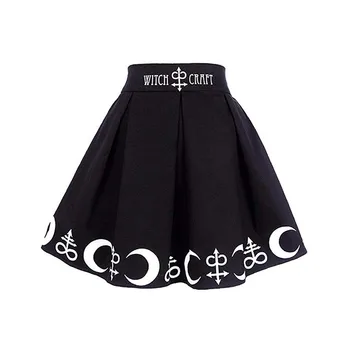 XXL gotikos Moon Star Moterų Sijonas Aukštu Juosmeniu Punk Rock-line Mini Sijonas Amatų Ragana Mėnulis Spausdinti Harajuku Goth klostuotas sijonas