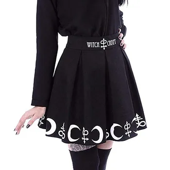 XXL gotikos Moon Star Moterų Sijonas Aukštu Juosmeniu Punk Rock-line Mini Sijonas Amatų Ragana Mėnulis Spausdinti Harajuku Goth klostuotas sijonas