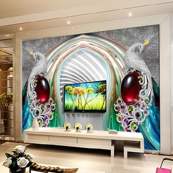 Custom Lipnios Vandeniui Tapetai, 3D Diamond Povas Papuošalai Freskos Gyvenamasis Kambarys su Sofa-lova, TV Foną, 3D Sienos Lipdukas, Popierius