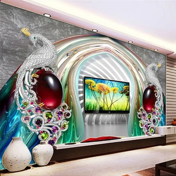 Custom Lipnios Vandeniui Tapetai, 3D Diamond Povas Papuošalai Freskos Gyvenamasis Kambarys su Sofa-lova, TV Foną, 3D Sienos Lipdukas, Popierius