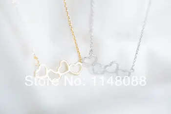 Naujas mados Auksas, sidabras unikalus dizainas puikus derinys, keturios širdys pakabukas karoliai, Papuošalai, valentino dovana