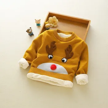 Vaiko Drabužių Rudens-Žiemos vienos Lyties Kūdikis Kalėdų Džemperis Elnias 3D Spausdinimo Plius Aksomo Vaikiška Mergaitė Berniukas Megztinis Šiltas Megztiniai Vaikams