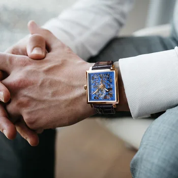 AGELOCER Šveicarijos Dizaino Safyras Tuščiaviduriai Graviravimas Juodos Odos Aikštėje Skeletas Mechaniniai Laikrodžiai Vyrams Prabangos Prekės Heren Horloge