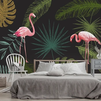 Custom Rankomis Dažyti Atogrąžų Lapai Flamingo 3D Didelės Freskos Tapetai Kambarį Miegamasis Fone Namų Dekoro, Sienų Tapyba