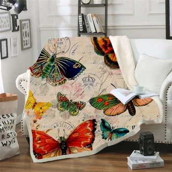 Mados Spalvingas drugelis vabzdžių Antklodė 3D spausdinimo Sherpa Antklodę ant Lovos Vaikams Mergina Gėlių Namų Tekstilės Mados Antklodė