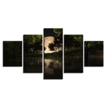 Gyvenimo Kambario Sienos Meno Nuotraukos, HD Spausdinami Namų Dekoro 5 Skydelis Pobūdžio Naktį Kraštovaizdžio Šiuolaikinės Tapybos Ant Drobės Plakatai Sistema