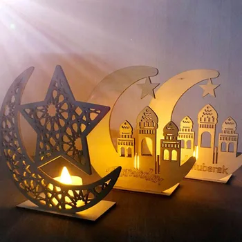 Ramadanas Mediniai Eid Mubarakas Dekoracija Namuose Mėnulis Islamo Mečetė Ir Musulmonų Medinė Lenta Kabo Pakabukas Festivalis Šalies Prekių