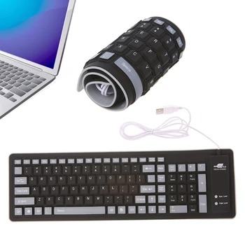 Sulankstoma Klaviatūra atspari Vandeniui USB Laidinė Klaviatūra 103 Klavišai Minkšto Silikono Klaviatūra