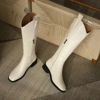 Krazing Puodą garsių prekės ženklų avalynė moterims, žiemą laikyti šiltai, suapvalinti tne aukšto kulno užtrauktukas Europos stiliaus mados knee-high batai L85