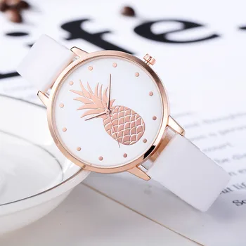 Stiliaus Kvarcinis Moterų Žiūrėti Viršaus į Mados Moterų Ananasų Dirbtiniais Odos Kvarcinis Analoginis laikrodis Su Kristalais Laikrodžiai Moterims reloj mujer