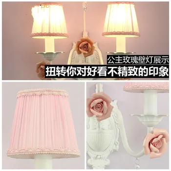 Amerikos šalyje, Europos sodą sieniniai šviestuvai rožinė rožė gėlių lempos kambarį princesė mergaičių miegamojo sienos šviesos LU8111823