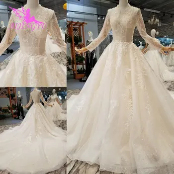 AIJINGYU Vedęs Suknelė Pigūs Spalvingas Chalatai Gražus Realios Nuotraukos 2020 2021 Dramblio kaulo Nėrinių Suknelė Vestuvių Pirštinės
