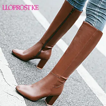 Lloprost ke Didelio dydžio 34-45 mados rudens-žiemos batai moterims aikštėje kojų zip aukštakulnius batus kelio auliniai batai moterims 2019 naujas