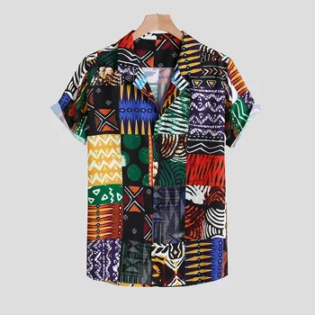 Vyrų Drabužiai Laisvi Atsitiktinis Shirt Mens Abstrakčiai Spausdinimo Etninės Stiliaus Trumpomis Rankovėmis Vasarą Laisvi Atsitiktinis Marškinėliai Camicie Da Uomo