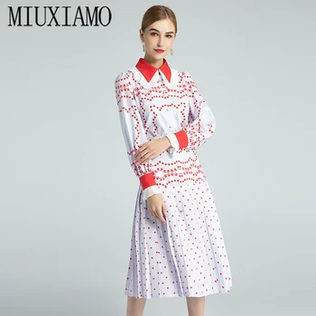 MIUXIMAO 2020 Office Lady Rudenį Twinset Elegantiškas Visą Rankovės Viršuje + Gėlių Spausdinti Plisuotos Suknelė tiktų ir Moterims Vestido Su Diržu
