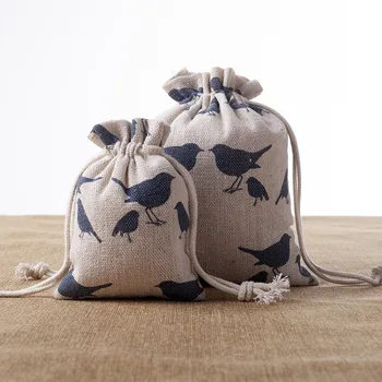 9x13cm 100vnt medvilnės saugojimo krepšys audinys meno lino medvilnės spausdinimo puokštė maišelį medvilnės, kanapių raišteliu maišo traukti tipo audinio maišelis