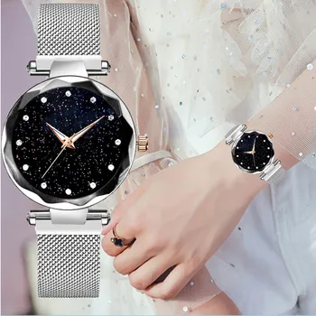 Moteris žiūrėti moterims, stilinga Prabanga Žvaigždėtą Dangų Žiūrėti Magnetinės Juostos Moterų Kvarcinis Laikrodis Deimantų Laikrodžiai horloges vrouwen W3