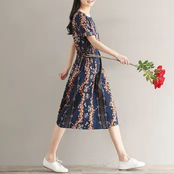Lino Vasaros Derliaus 2020 Gėlių Spausdinti Suknelė Elegantiškas Atsitiktinis 