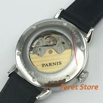 Newfashioned PARNIS 42mm black dial Keturių rankų Odos diržas vyrams automatinis mechaninis laikrodis