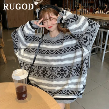 RUGOD korėjos megzti Kalėdų džemperis moterims Derliaus ilgomis rankovėmis negabaritinių puloveriai megztiniai 2019 Auturm žiemos paltai sustorėti