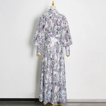 Big-pavadinimas vasarą moterų medvilnės spausdinimo aukštas kaklas elegantiškas suknelė 2020New moterų ilgomis rankovėmis mados šalis, plisuotos tutu sijonas XL