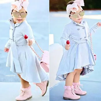 1-5Years Bamblys Baby Girl Viršutiniai drabužiai Ilga Suknelė ir Švarkelis, Striukė Kailis Rudens Žiemos Dress