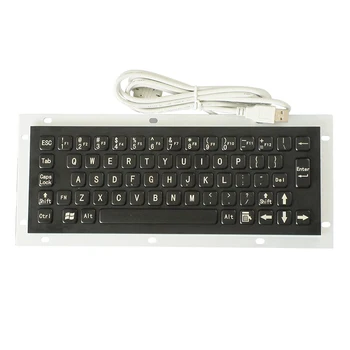 Mini 65 pagrindinių Pramonės Kompiuterio Vandeniui Nerūdijančio Plieno Metalo klaviatūra, Juoda