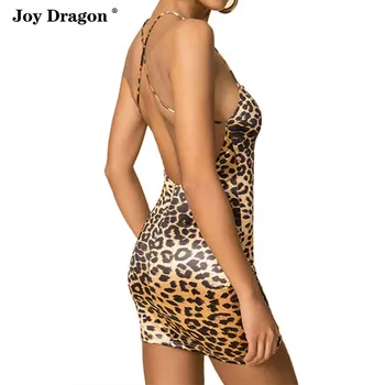 Naujas Moterų Maišelį Klubo Mados Camisole Backless Rankovių V-kaklo, Mini Slim-fit Seksualus Klubas Leopardas Spausdinti Suknelė Vestidos De Verano