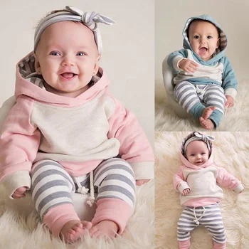 2018 m. Rudenį kūdikiams, Kūdikių Mergaitės Berniukai Drabužius ilgomis Rankovėmis Juostele Gobtuvu Viršūnes+Kelnės+Hat 3pcs Nustatyti, Super Cute Kūdikių Drabužių Komplektus