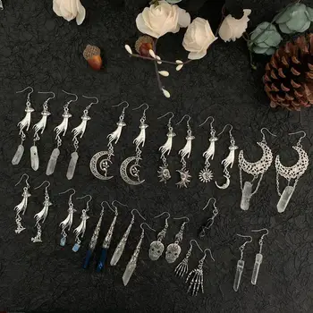 15 stilių auskarai, mėnulis, rankų, saulės, žaliavos kristalų, ragana, kaukolė, aksesuarai, dovanos