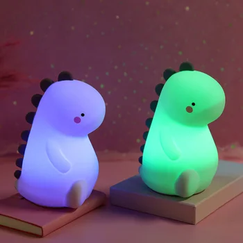 Silikono Dinozaurų Naktį LED Šviesos Mielas Spalva Keičiasi su Touch 