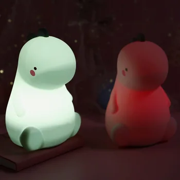 Silikono Dinozaurų Naktį LED Šviesos Mielas Spalva Keičiasi su Touch 