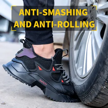 Didelis Dydis 48 47 Vyrų, Moterų, Saugos Batus, Juoda Stora Platforma Plieno Toe Darbo Batai Lengvas, Kvėpuojantis Anti-smashing Sneaker