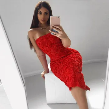 JAYCOST Raudona Seksualus Vasaros Stebėjimo Suknelė Moterims Bodycon Suknelės nuo Peties Rankovių Klubo Šalis Suknelė Mini Vestidos