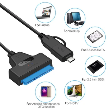 USB 3.0 SATA Kabelis 2 in 1 Sata Tipo c/USB 3.0 Adapteris 6Gbps Palaikymą 2.5 Colio Išorinis SSD HDD Kietojo Disko 22Pin Sata Kabelis
