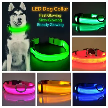 LED lemputės Šunų Antkaklis Pet Naktį Saugos Ryškiai Mirksi Reguliuojamas Nailono Pavadėlio Šunys Liuminescencinės Antkakliai Naminių Reikmenys