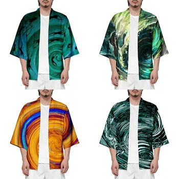 Trimatis Išmaišykite Kostiumas 3d Spausdinimo Kimono Marškinėliai Vyrams Septynių Taškų Rankovėmis Viršūnes Kasdien Cool Atsitiktinis Megztinis Striukės Streetwear
