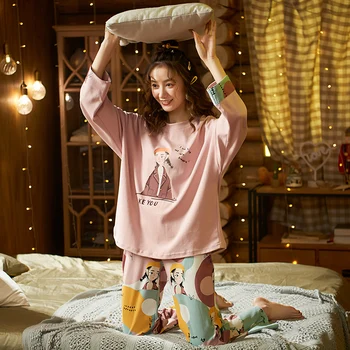 Moterų Pižama Nustatyti, Rudenį, Žiemą Tirštėti Medvilnės Pižamos Moterims Doraemon Modelio Pižama Nustatyti, Mėlyna Prarasti Pijama Mujer Sleepwear