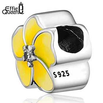 Effie Karalienė 925 Sterlingas Sidabro Geltonos spalvos Emalio Gėlių Karoliukų Apyrankę & Bangle Moterų 
