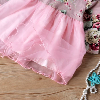 Pavasario Ir Vasaros Naujų Mergina Dress Spausdinti ilgomis Rankovėmis Gazas Suknelė Saldus Princesė Dress Mergaitė Drabužiai, vaikiški Drabužiai