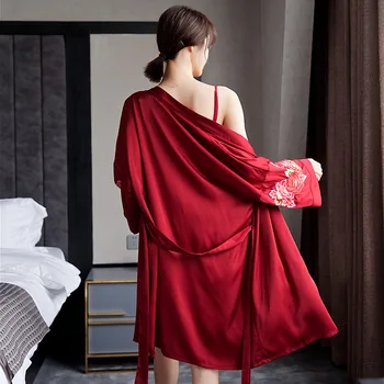 Moterų Kimono Vonia Suknelė Šilkiniai Satino Sleepwear Kinų Stiliaus Siuvinėjimų Nuotaka Bridesmaid, Vestuvių Chalatai Seksualus, Trumpas Nightdress