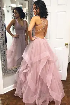 Seksualus Rožinis Prom Ilgas Elegantiškas Suknelės Klostyti Raukiniai-Line Vestido De Fiesta 