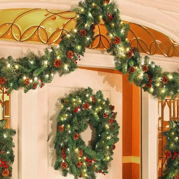 Kalėdinė Girlianda Apdaila, Laiptų, Židinio Eglės Pušies Girlianda, skirta vidaus ir Lauko Kalėdų Eglutė su Šviesos DIODO lemputė(1.8 M)