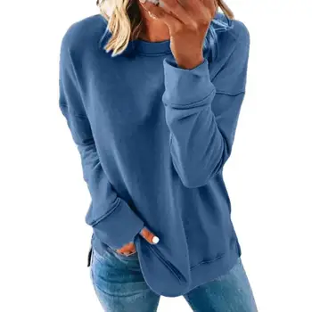 Rudenį ir žiemą moterų atsitiktinis apvalios kaklo prarasti spalvą moterų moterų striukė, megztinis ilgomis rankovėmis t-shirt L0U8