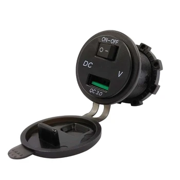 Greitai Įkrauti USB 3.0 Automobilinio Įkroviklio Lizdas LED Voltmeter Jungiklis Automobilio Jūrų ATV Plastikas+Metalas Suderinamas su visais USB-powered