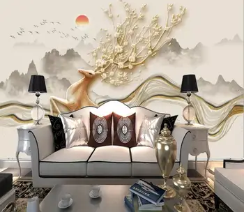 Naujas Kinų stiliaus sika elniai kraštovaizdžio TV foną, sienų apdaila, tapetai freskomis