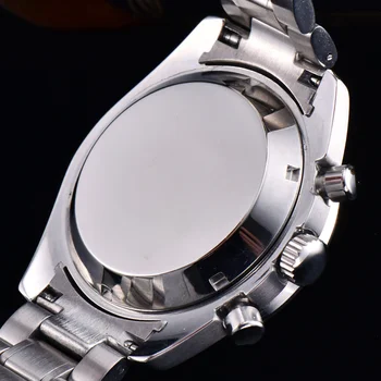 40mm Chronograph Watch Šviesos Rankas Japonija VK Kvarco Black dial Plieno Dirželis Apyrankę Data Daugiafunkcį Vyrai Žiūrėti