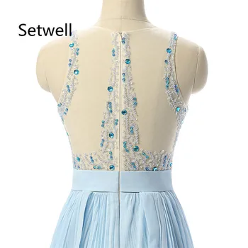Setwell Elegantiška Šviesiai Mėlyna Vakaro Suknelės 2017 Seksualus V-kaklo Iliuzija Atgal Šifono Vakaro Suknelė Aukštos Kokybės China vakarinę Suknelę